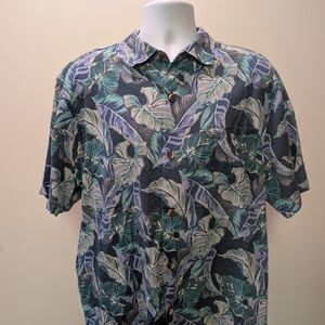 Tommy Bahama Green and Blue Leaf Print Men's Shirt
